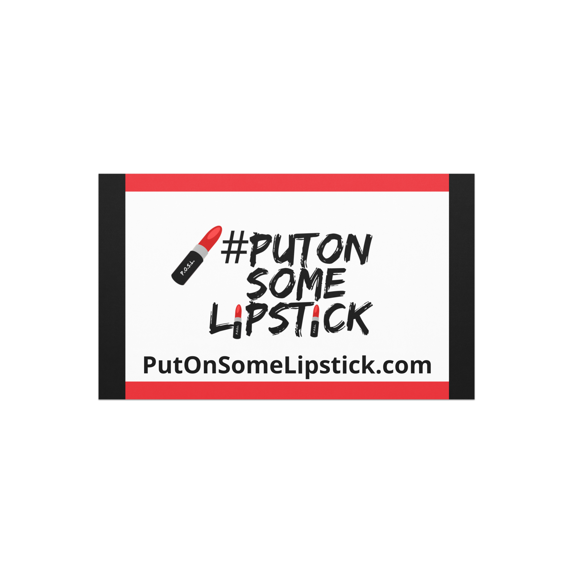 Logo with '#Putton Some Lipstick' text and lipstick icon on a white background