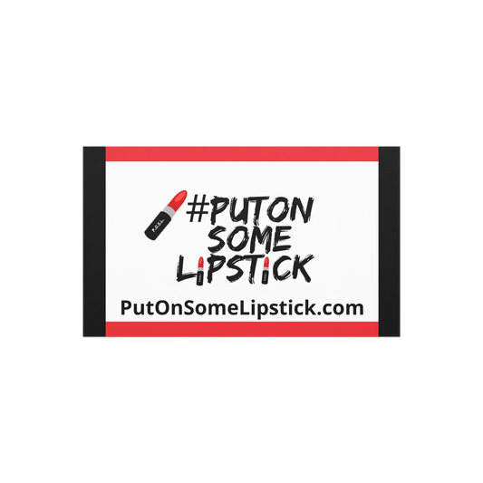Logo with '#Putton Some Lipstick' text and lipstick icon on a white background