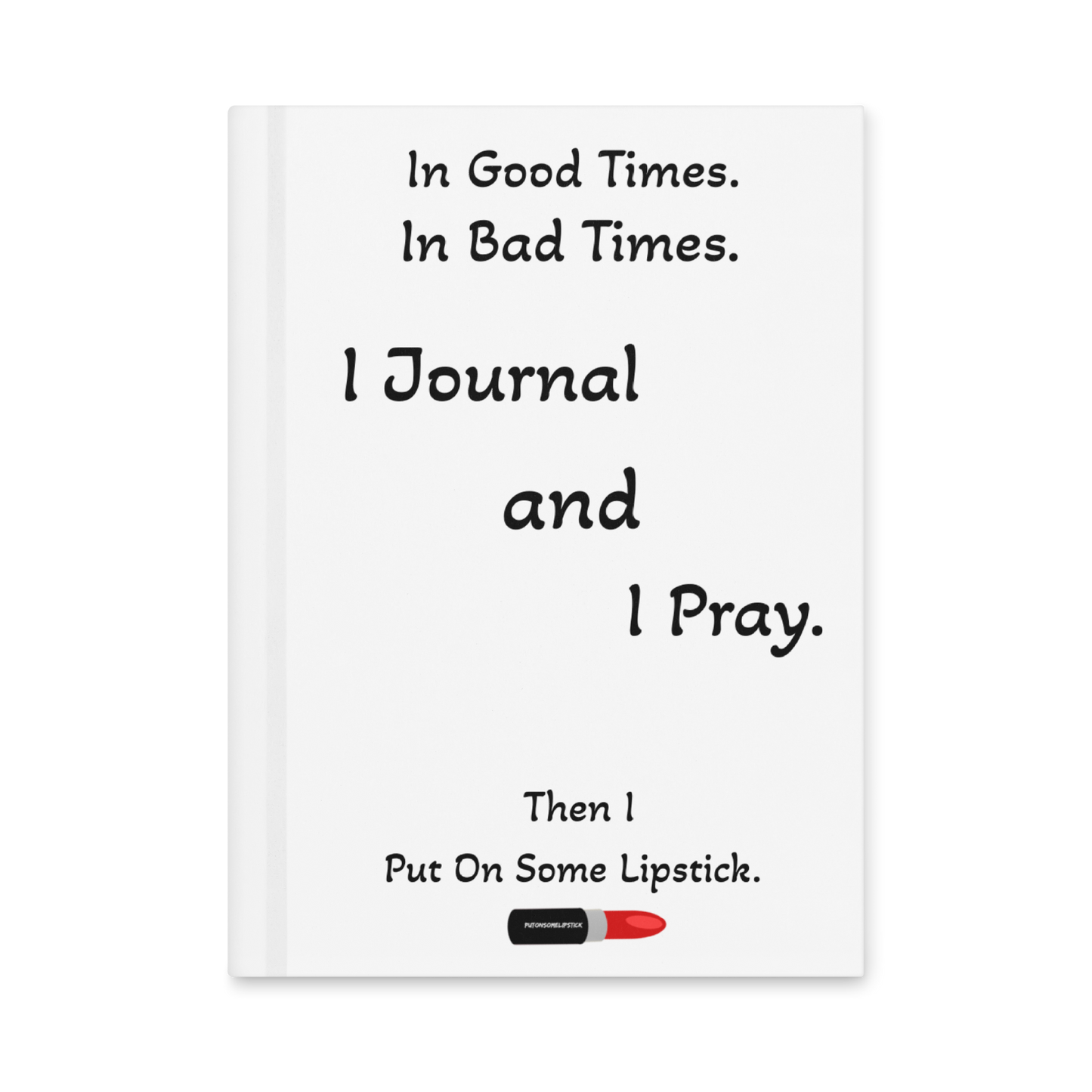 Journal and pray cover PutOnSomeLipstick and a lipstick emoji on a white background