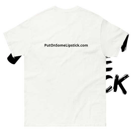 Bold. Beautiful. Red Lips. Empowering t-shirts  White t-shirt with black text and graphics on a white background